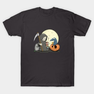 Cute Grim Reaper With Coffee Halloween T-Shirt